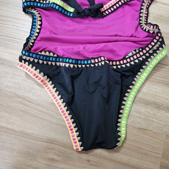 Bar III Size XL Be-Weave It Cut Out Maillot One Piece Swimsuit Black NWT $88 - Picture 7 of 9